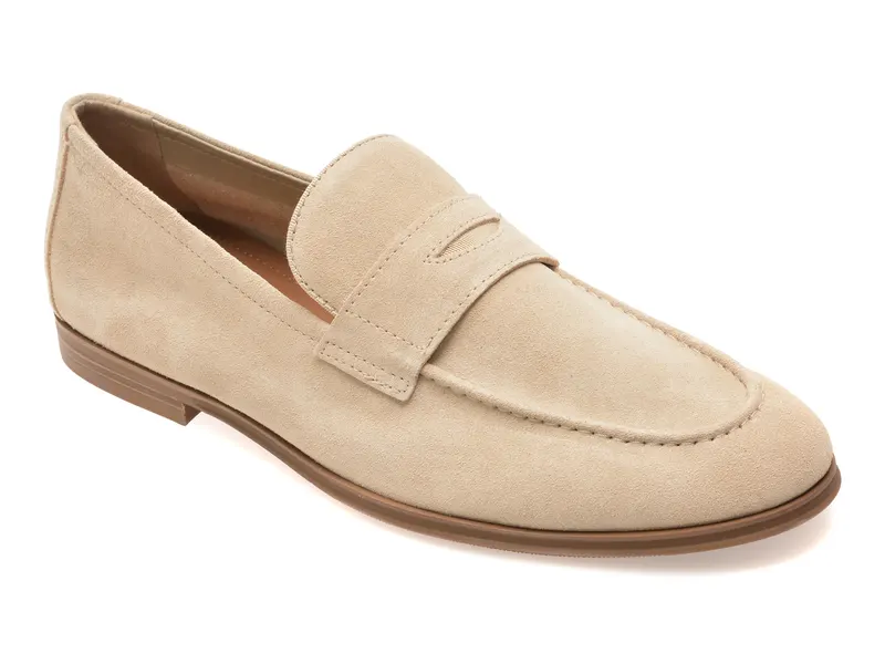 Mocasini eleganti bej, JOURNEY 260, din piele intoarsa