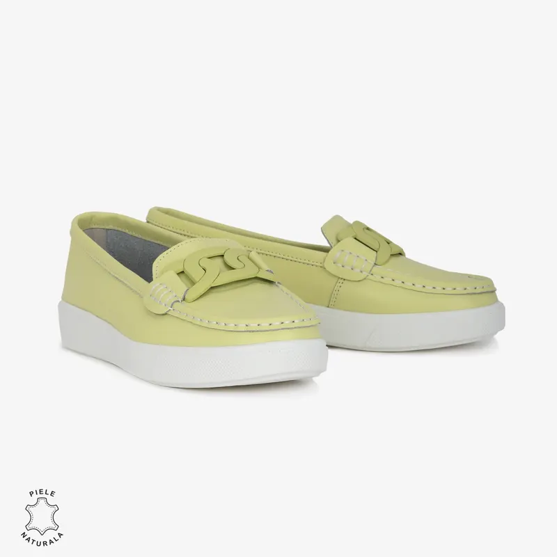 Mocasini Dama Piele Naturala cu talpa plata CRL0206 GALBEN