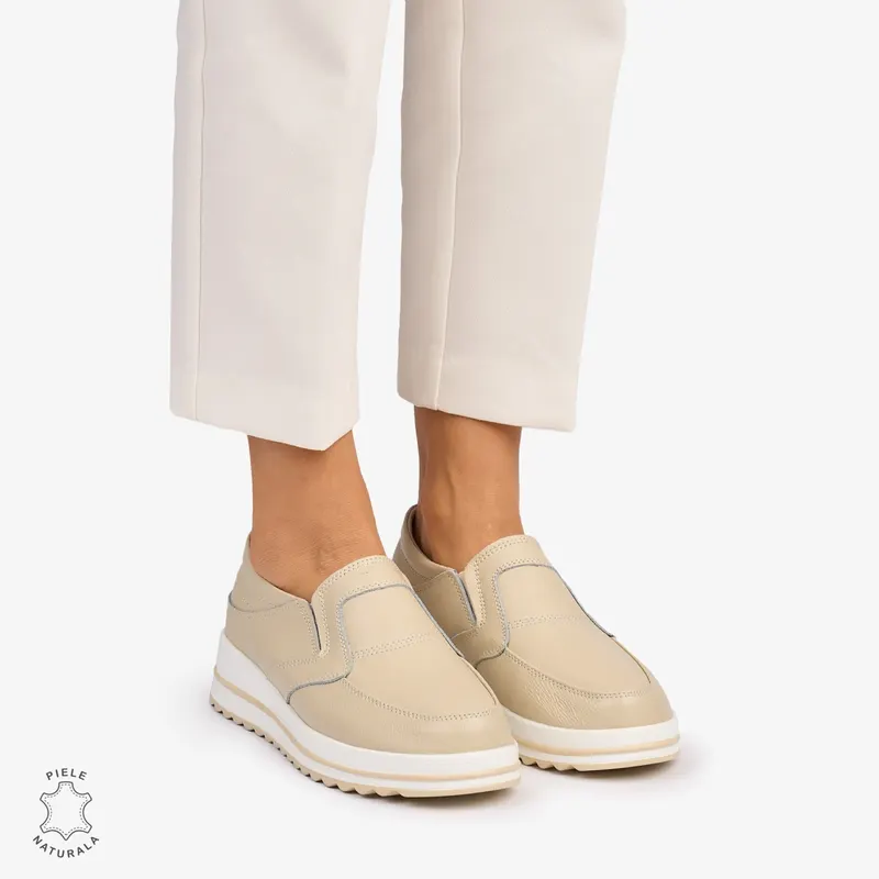 Pantofi dama casual piele naturala, Slip-On CRL878 BEJ
