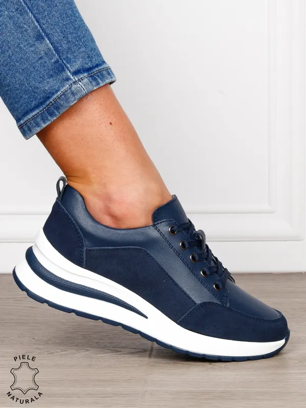 PANTOFI CASUAL Dama Piele Naturala cu siret CRL1593 NAVY