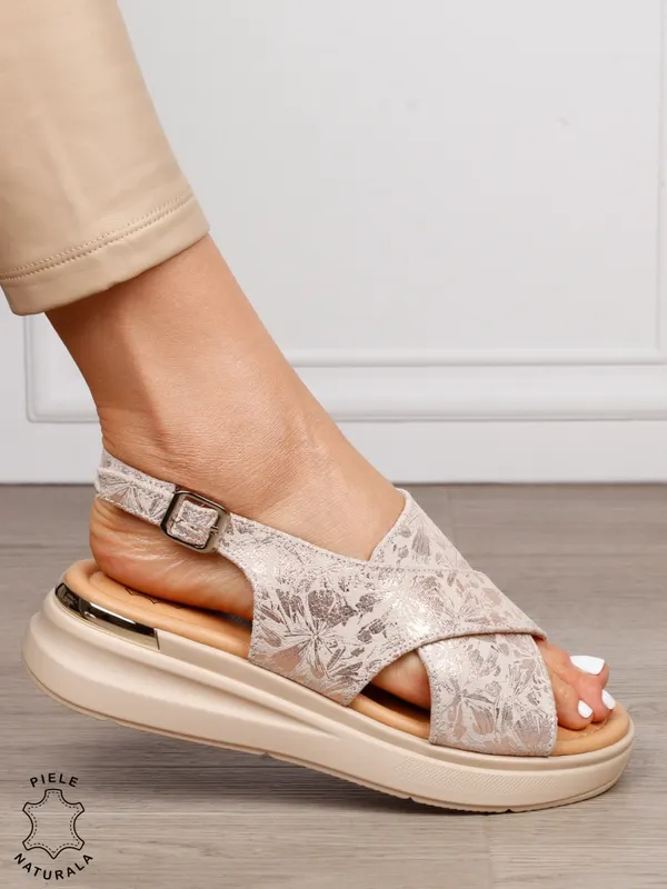 Sandale damă din piele naturală model simplu CRL1653 CHAMPAGNE