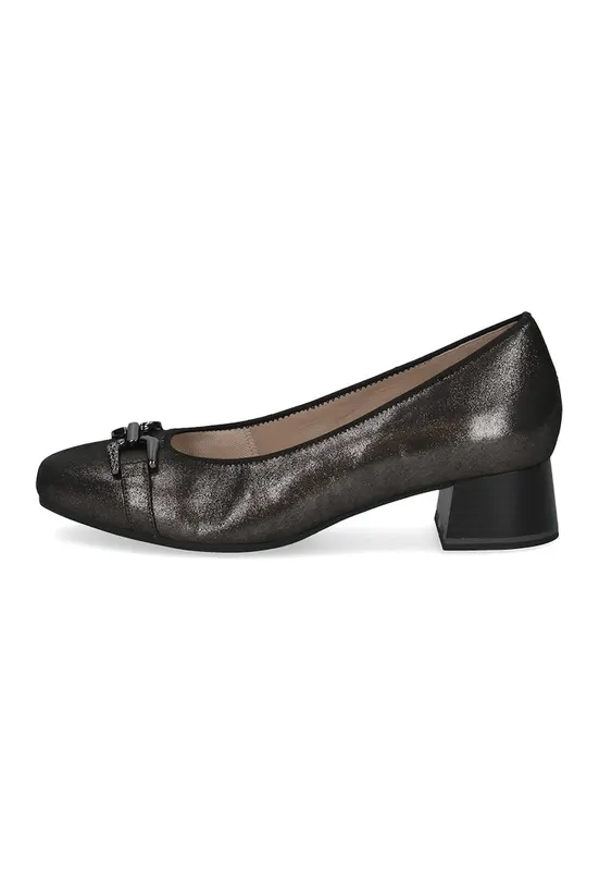 Pantofi din piele cu toc kitten si varf patrat - Gri inchis