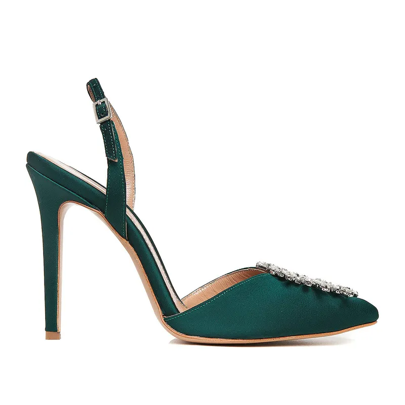 Pantofi Alice Brosa Cristale Satin, Verde Smarald, Editie Limitata