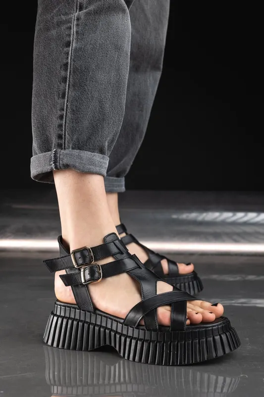 Sandale Dama Din Piele Negre - Georgia BLACK