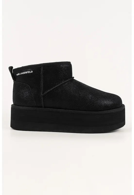 Ghete flatform slip-on din piele intoarsa - Negru