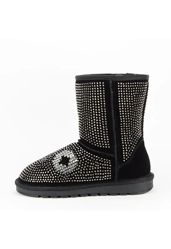 Cizme negre din piele naturala W8008 112 12045 - Negru