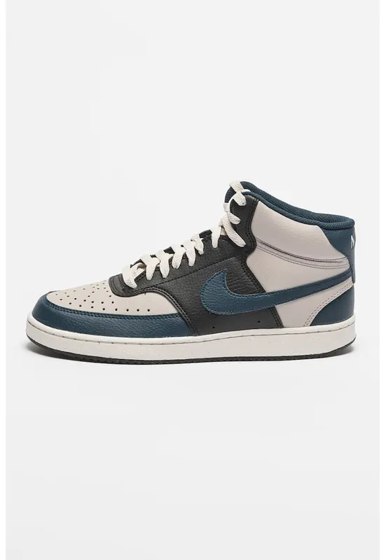 Pantofi sport mid-high de piele ecologica Court Vision - Gri/Albastru inchis/Albastru ultramarin