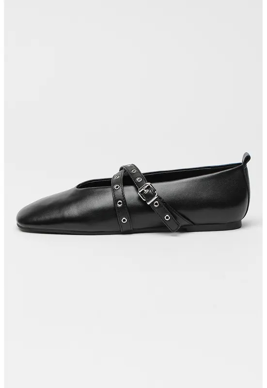 Pantofi Mary Jane din piele cu bareta incrucisata - Negru