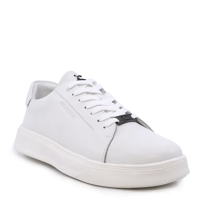 Sneakers bărbați Luca di Gioia albi din piele cu logo frontal 3911BP791A — imaginea 2
