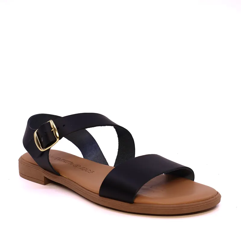 Sandale cu talpă joasă femei negre din piele 2619DS0068N — imaginea 2