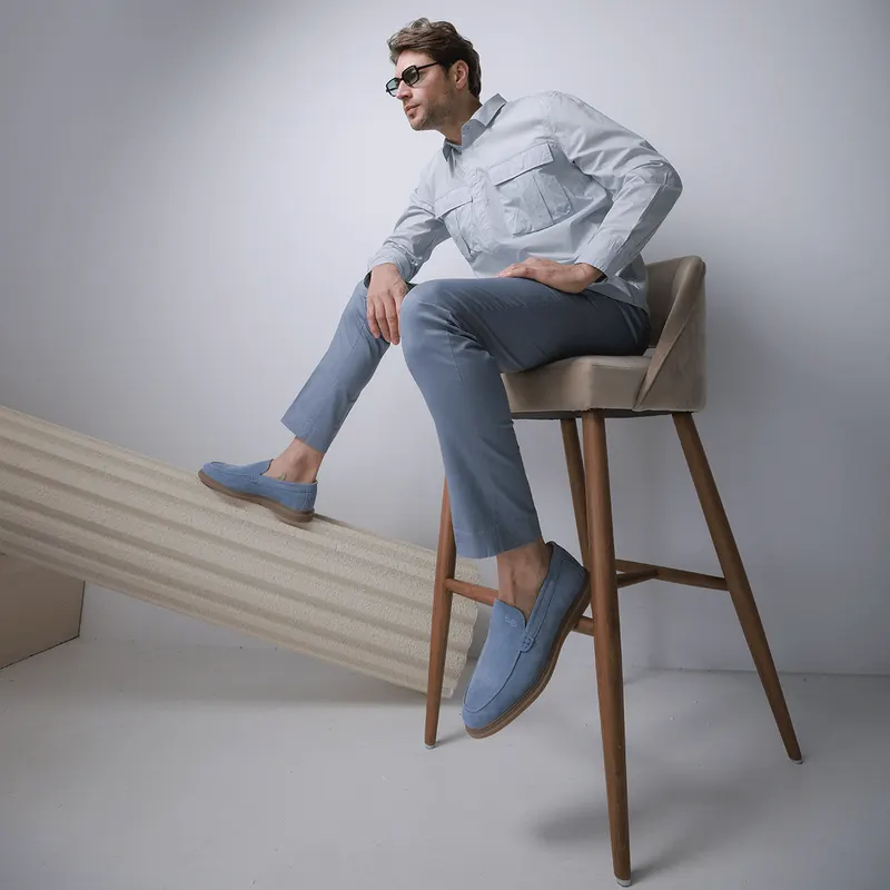 Mocasini bărbați Enzo Bertini Premium Collection albastru deschis din piele întoarsă 1641BM232298VAZ — imaginea 2