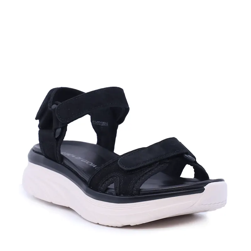 Sandale reglabile femei Luca di Gioia negre din piele întorsă și textil 1291DS2200VN — imaginea 2