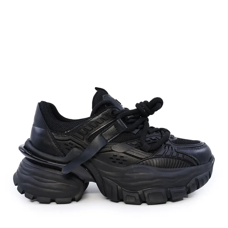 Sneakers chunky femei Enzo Bertini negri din piele și textil 3862dp181n