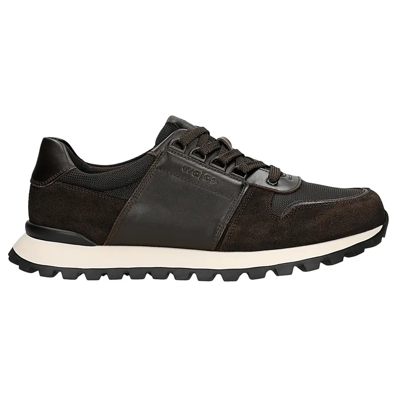 Sneakers maro bărbați din combinație de piele și material textil