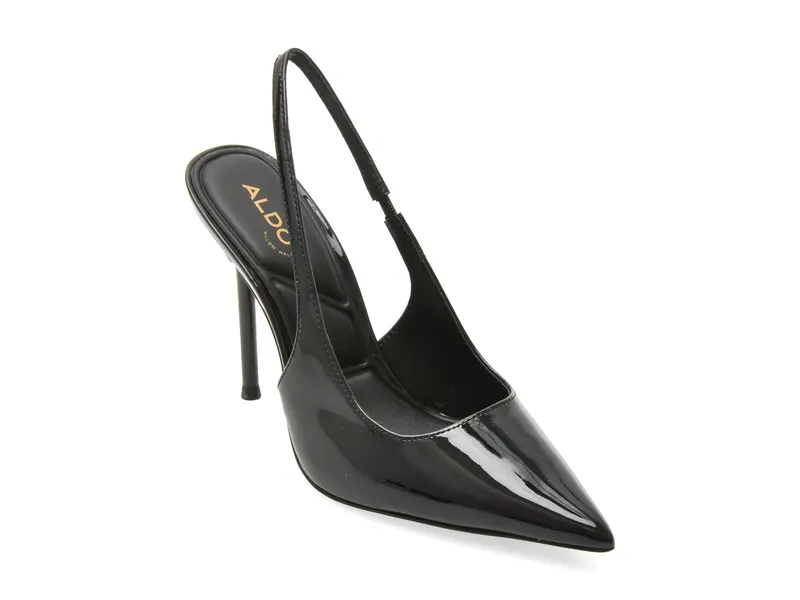 Pantofi eleganti negri, PUCKERUP 001, din piele ecologica lacuita