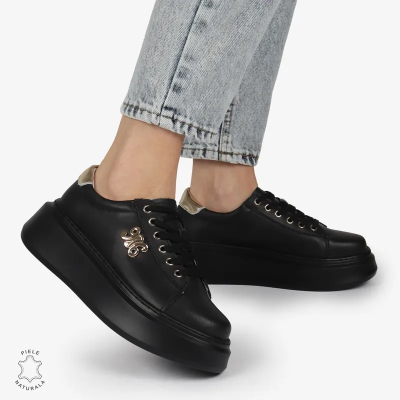 PANTOFI CASUAL dama din Piele naturala CU CATARAMA LATERALA SIRET CRL1347 NEGRU