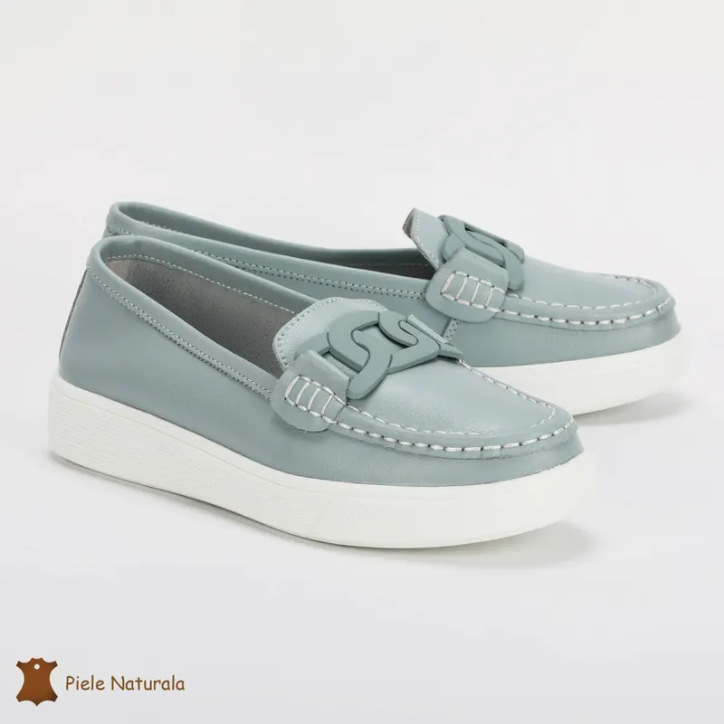 Mocasini Dama Piele Naturala cu talpa plata CRL0206 ALBASTRU