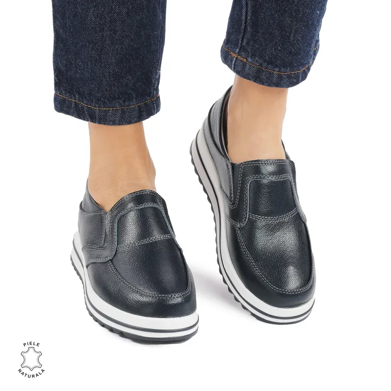 Pantofi dama casual piele naturala, Slip-On CRL878 NAVY