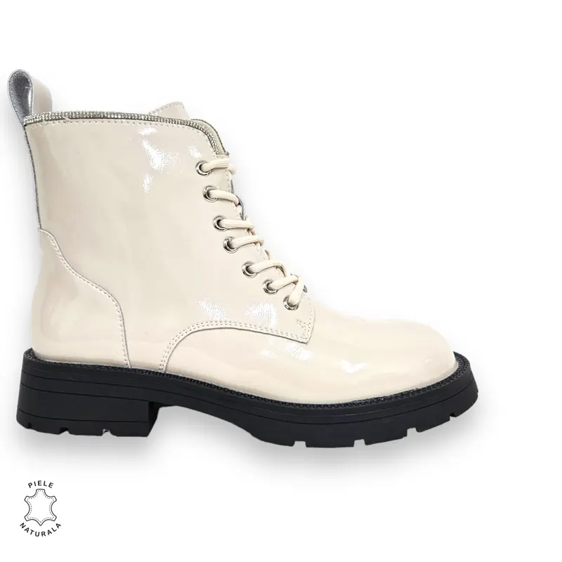 GHETE DAMA din PIELE NATURALA LUCIOASA CRL0896 CULOARE:Bej