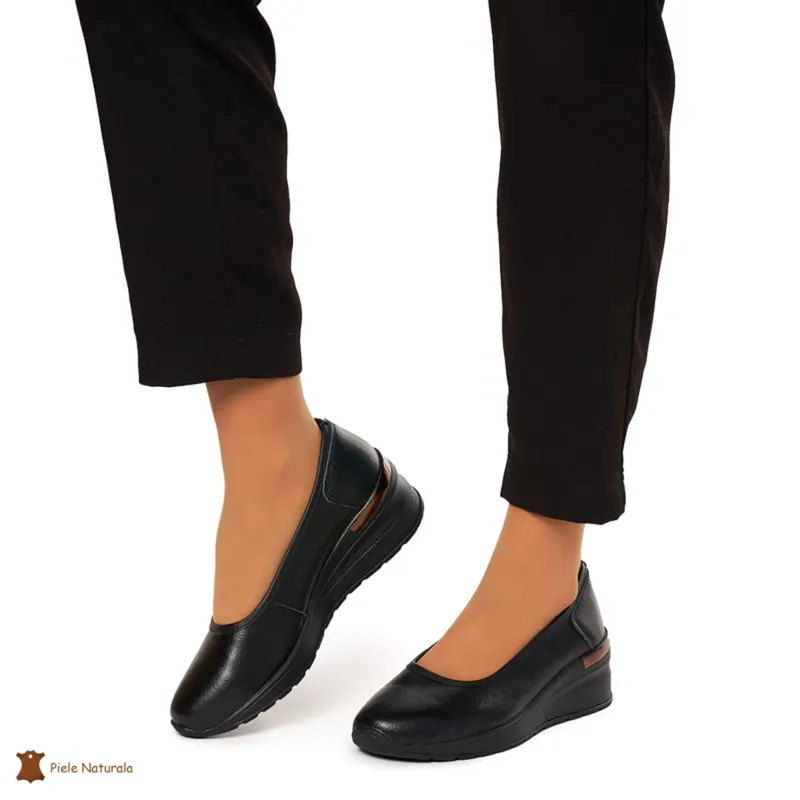 Balerini Dama Piele Naturala slip-on CRL0082 NEGRU