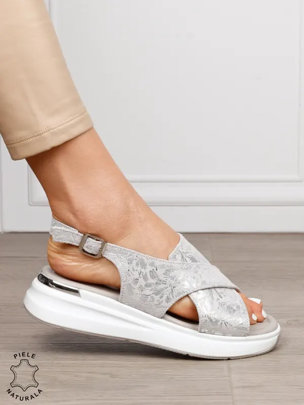 Sandale damă din piele naturală model simplu CRL1653 GRI