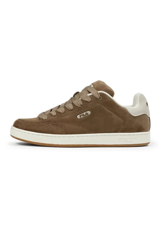 Pantofi sport flatform low-cut din piele intoarsa - Alb fildes/Caramel