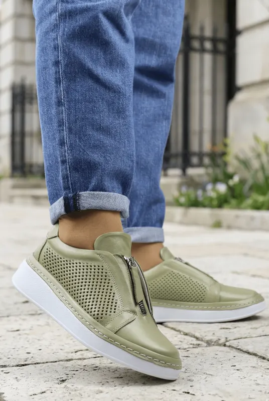 Pantofi Sport-Casual din Piele cu Fermoar - LYA AVOCADO