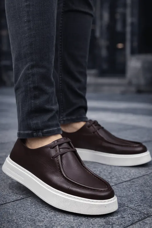 Pantofi Casual din Piele Maro cu Talpa Alba - RUD BROWN