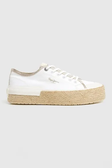 Pantofi sport flatform din material textil - Alb/Auriu
