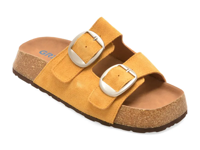 Papuci galbeni, 5219, din piele intoarsa