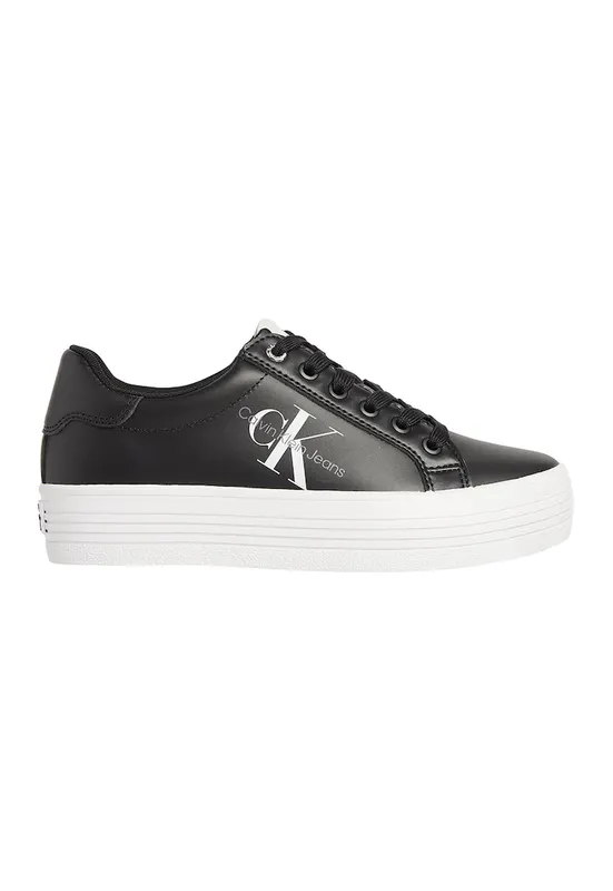 Pantofi sport din piele cu talpa flatform si imprimeu logo - Negru