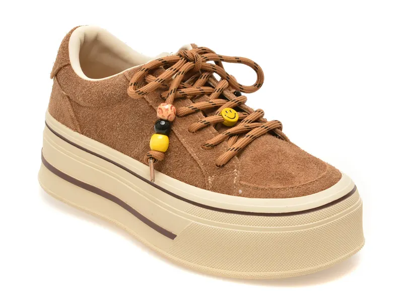 Pantofi sport maro, 7979, din piele intoarsa