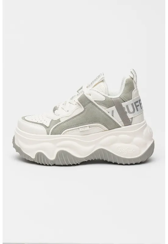Pantofi sport cu talpa flatform si sireturi Blader Matcha - Gri deschis/Alb murdar