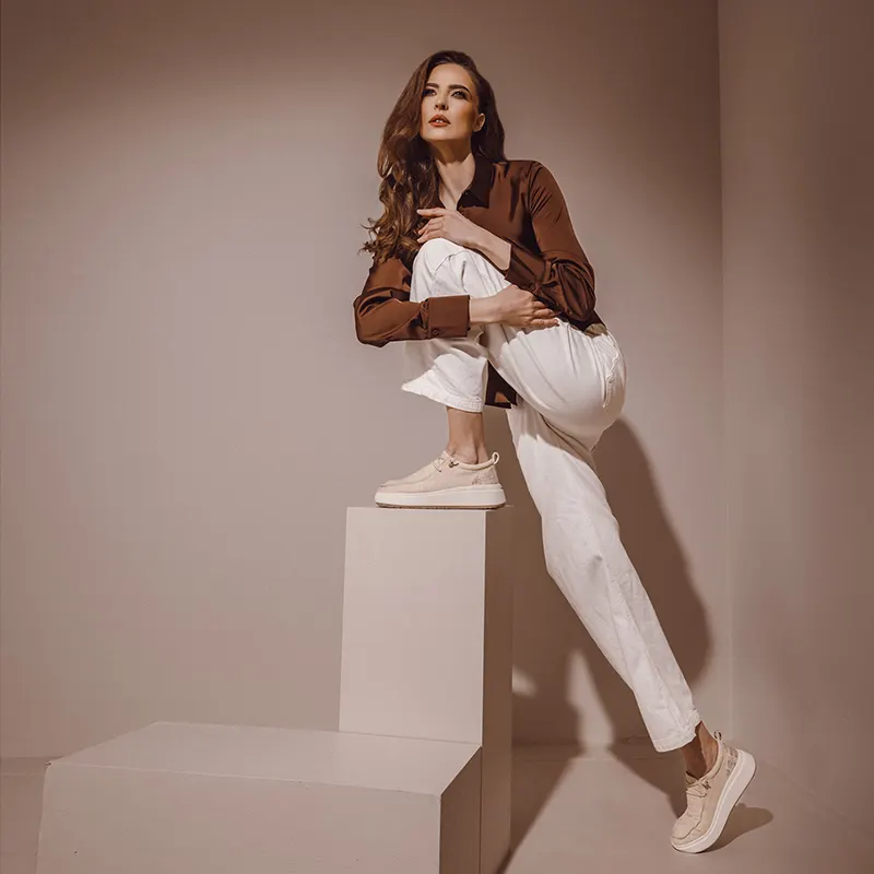 Mocasini ușori FEMEI Jeep Nature Wallabee bej din textil 3951DM61530BE — imaginea 2