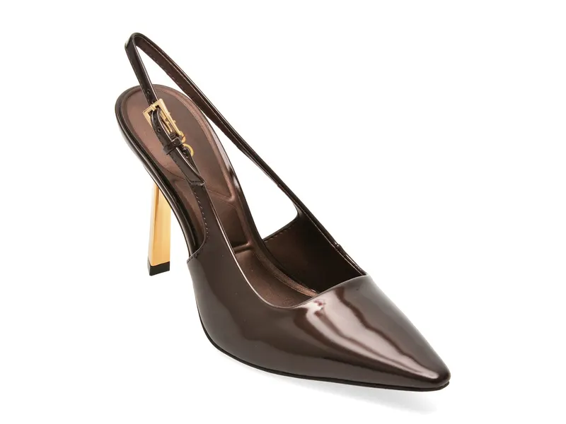 Pantofi eleganti maro, MARYSA 201, din piele ecologica lacuita