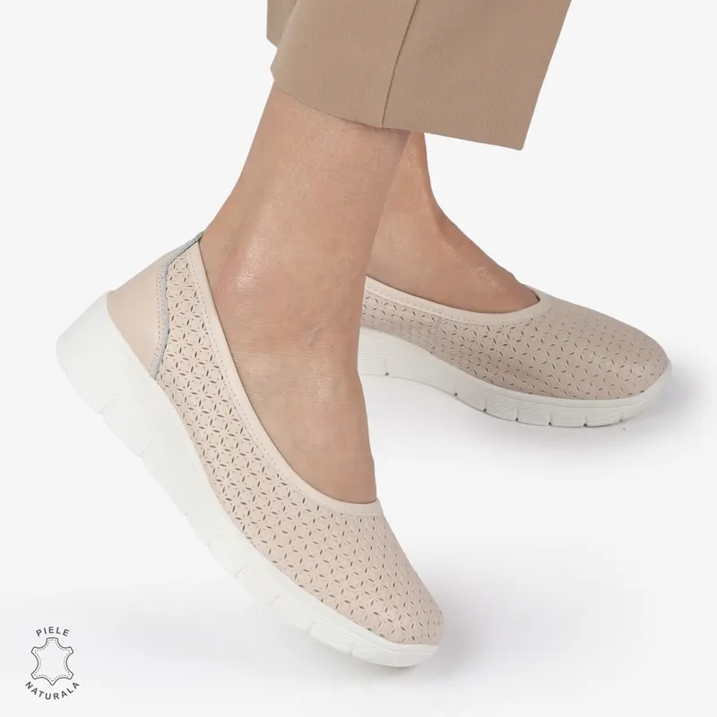 Balerini dama din Piele Naturala cu talpa groasa CRL01382 ROZ