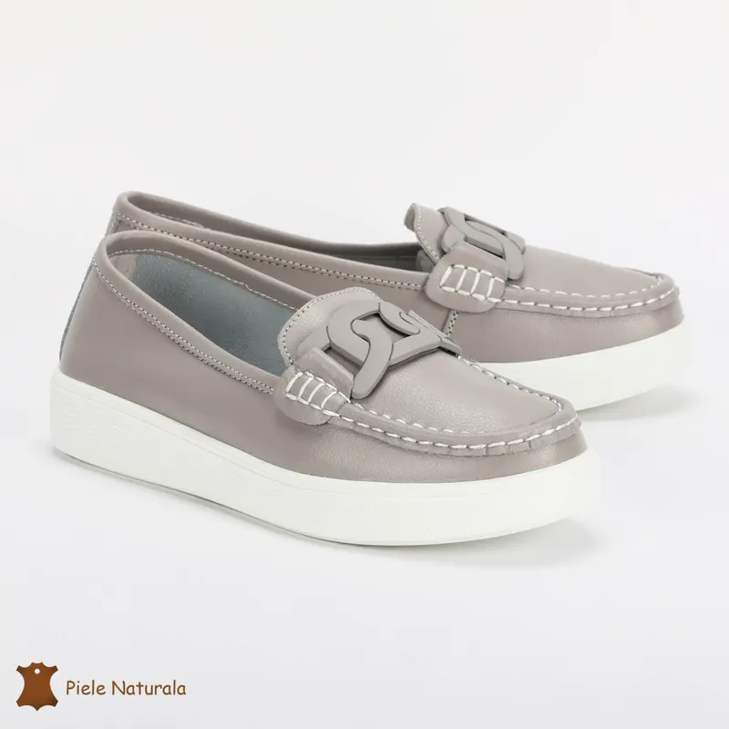 Mocasini Dama Piele Naturala cu talpa plata CRL0206 GREY