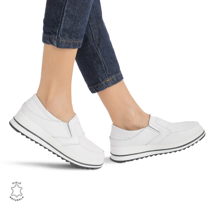 Pantofi dama casual piele naturala, Slip-On CRL878 ALB