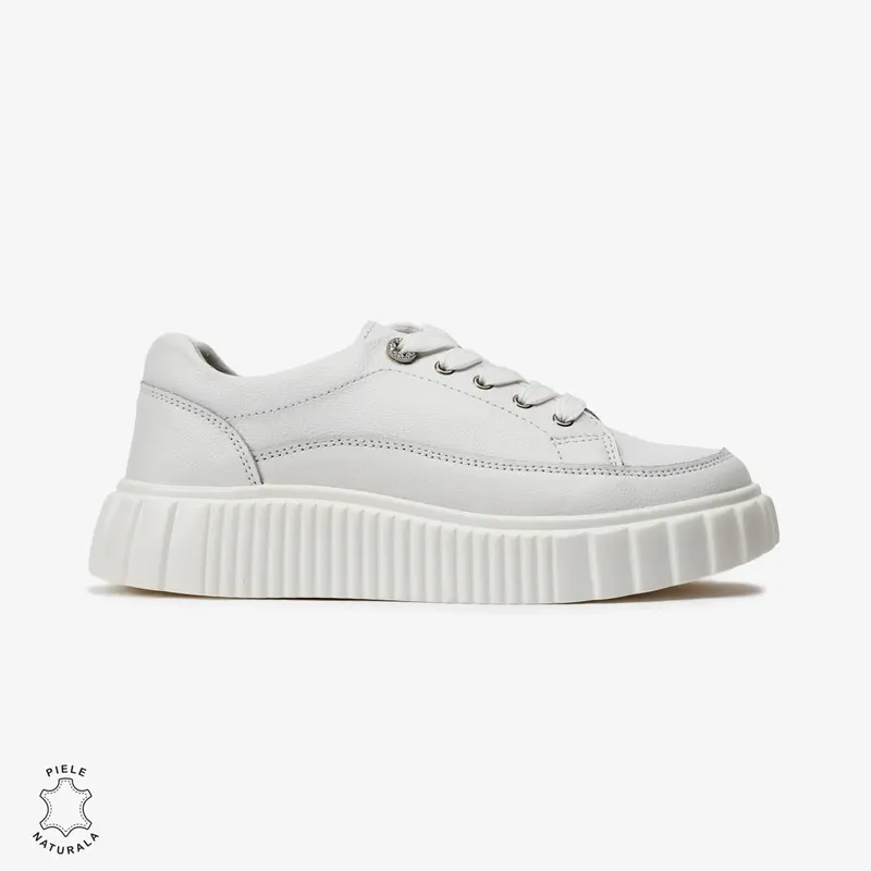 Pantofi Casual de dama din Piele naturala cu talpa groasa CRL0526 Alb