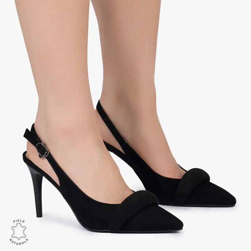PANTOFI ELEGANTI dama din Piele Naturala INTOARSA CU TOC SPECIAL CRL0998 NEGRU
