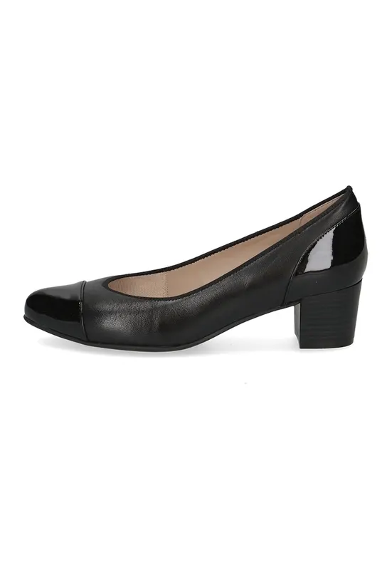 Pantofi din piele si piele ecologica cu aplicatie cap-toe si toc kitten - Negru