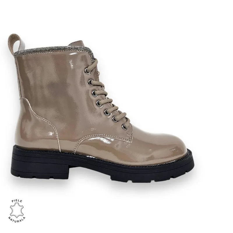 GHETE DAMA din PIELE NATURALA LUCIOASA CRL0896 CULOARE:khaki