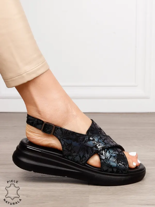 Sandale damă din piele naturală model simplu CRL1653 NEGRU