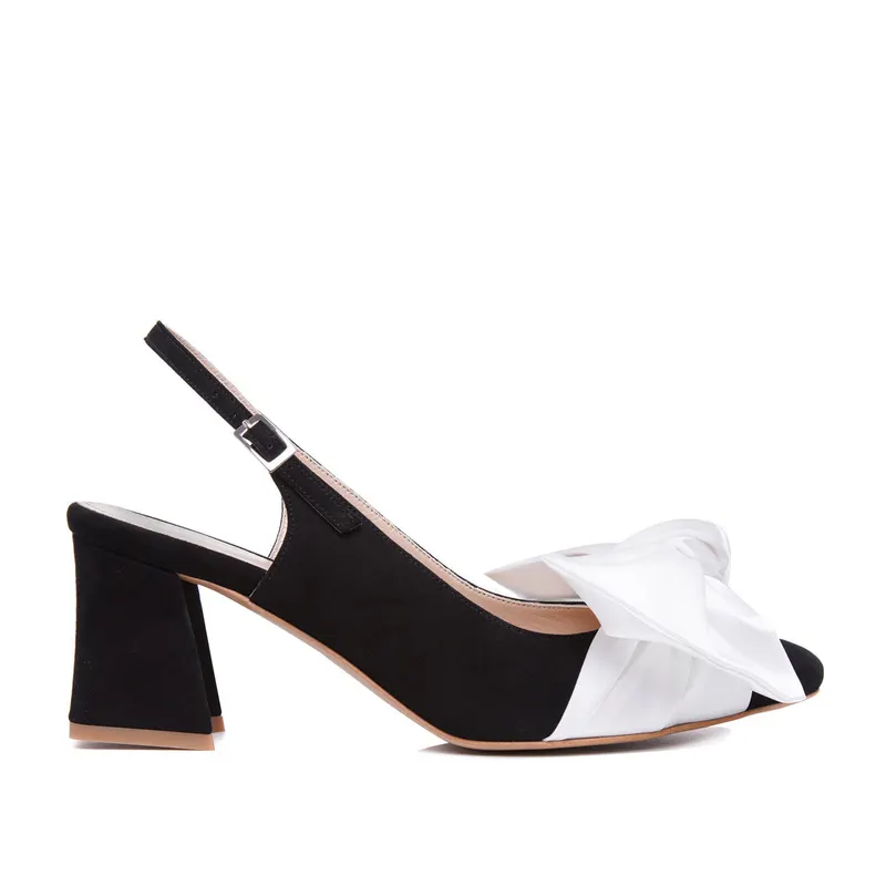 Pantofi Vesa, Piele Intoarsa, Negru/Alb - 39 / 6.5cm - Gros