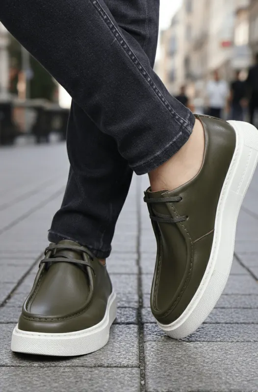 Pantofi Casual din Piele Verde cu Talpa Alba - RUD GREEN