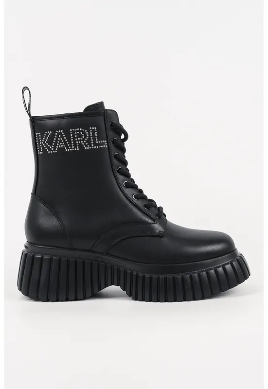 Ghete din piele cu decoratie logo - Negru