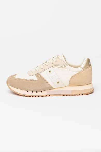 Pantofi sport cu insertii de piele intoarsa - Maro taupe/Crem