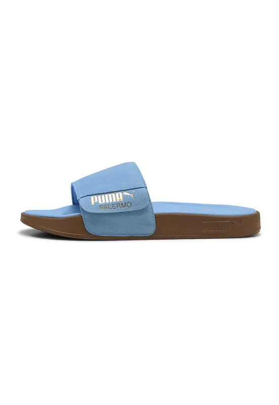 Papuci de piele cu logo - Albastru azur