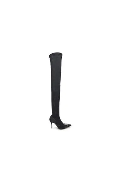 Cizme peste genunchi dama Y03316P6901 - Textil - Negru