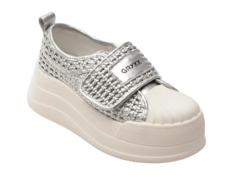 Pantofi sport argintii, 6771, din piele ecologica